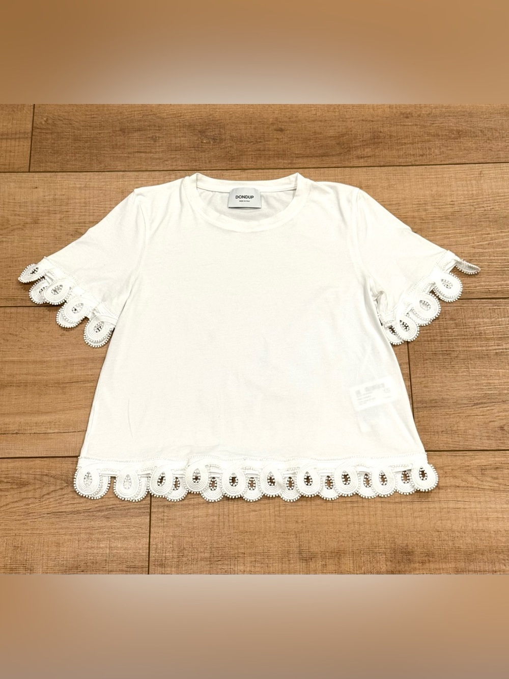 Dondup White Scalloped Guipure Lace Trim Tee Made in Italy XS